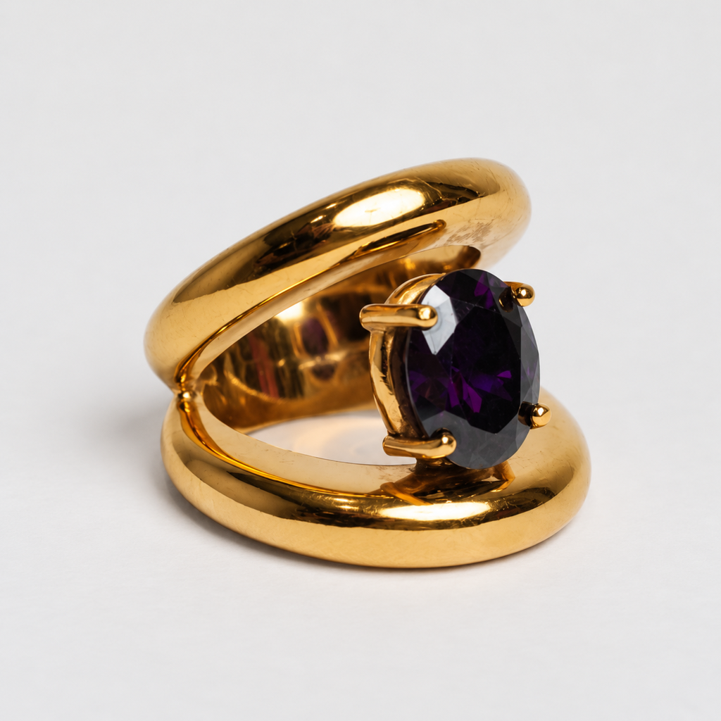 Anillo doble con cuarzo morado