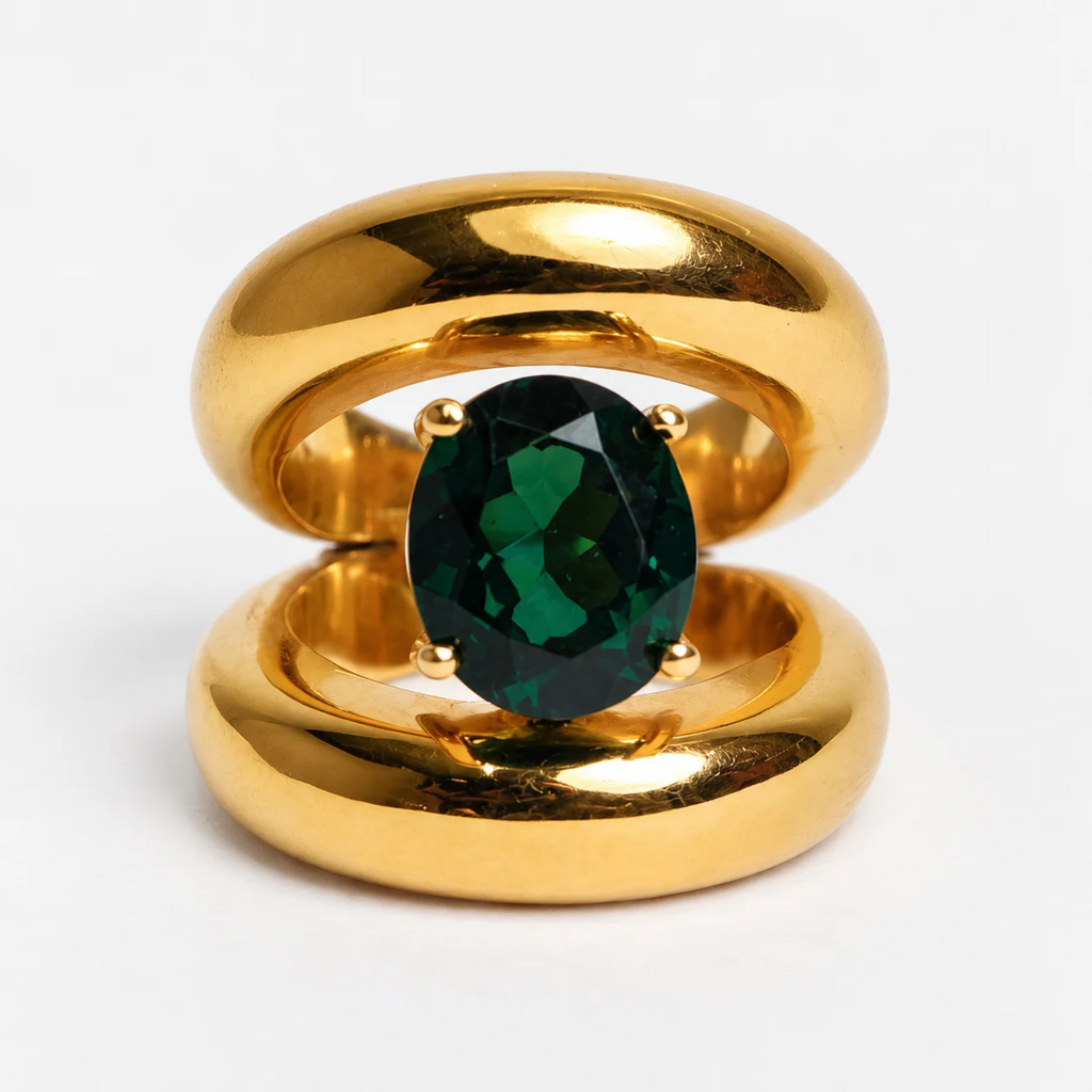 Anillo doble con cuarzo verde