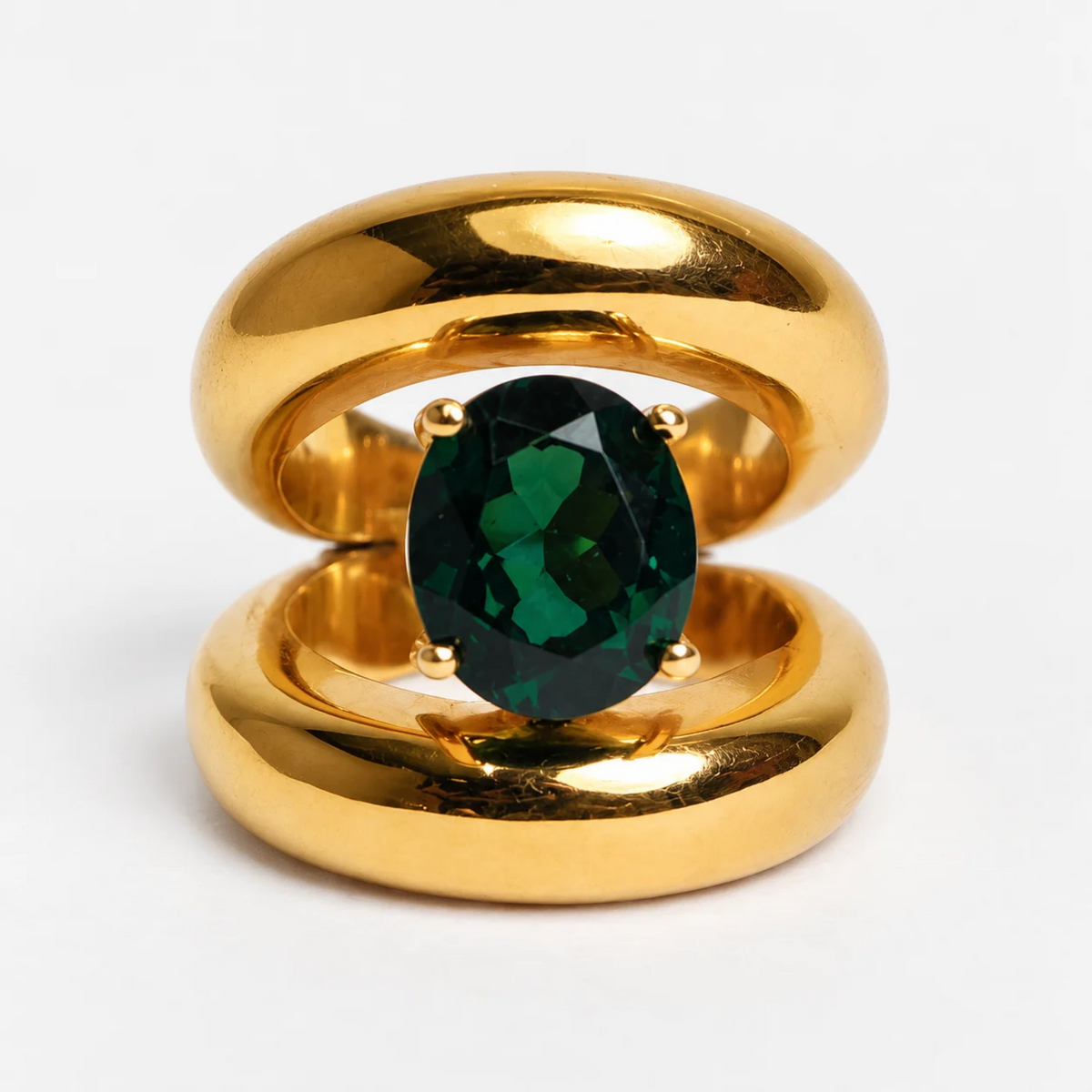 Anillo doble con cuarzo verde