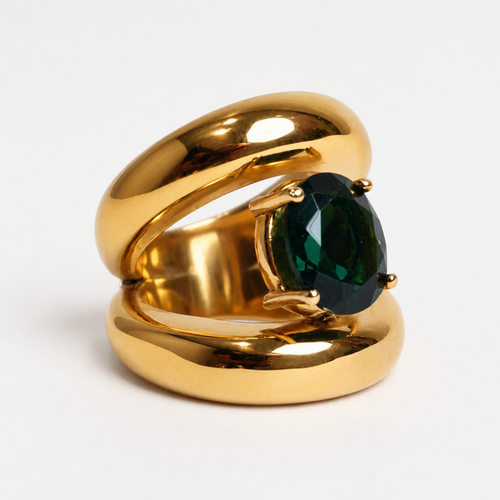 Anillo doble con cuarzo verde
