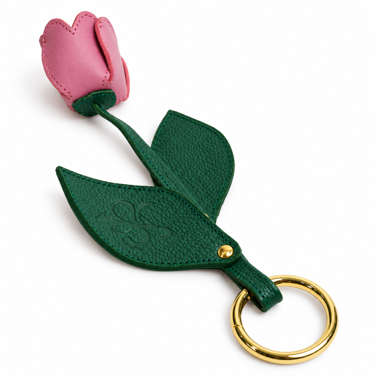 Charm de tulipán con hojas verdes y argolla dorada